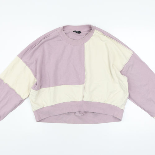 Monki Womens Purple Beige Colourblock Sweatshirt M Cotton Blend