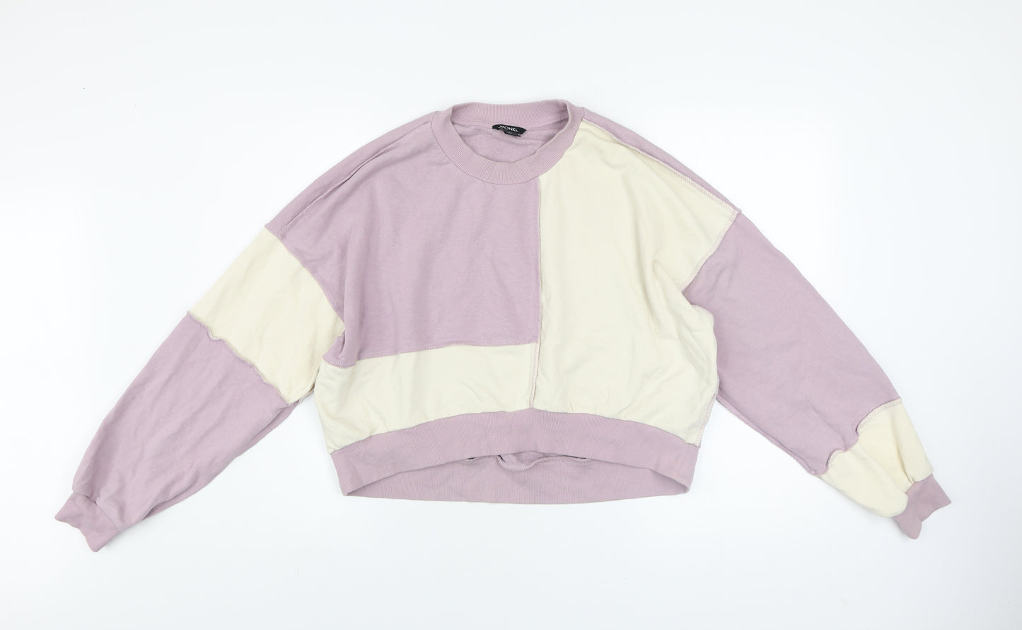 Monki Womens Purple Beige Colourblock Sweatshirt M Cotton Blend