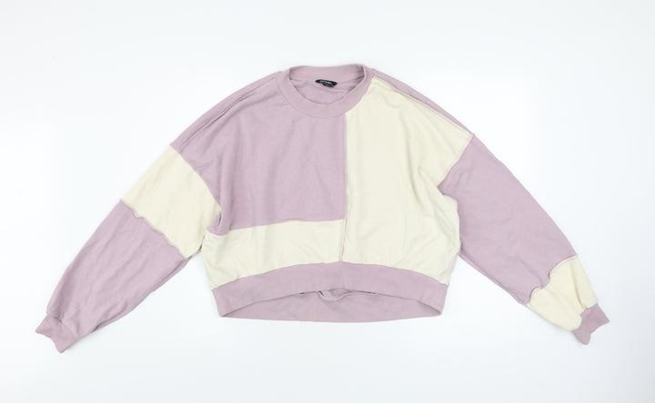 Monki Womens Purple Beige Colourblock Sweatshirt M Cotton Blend