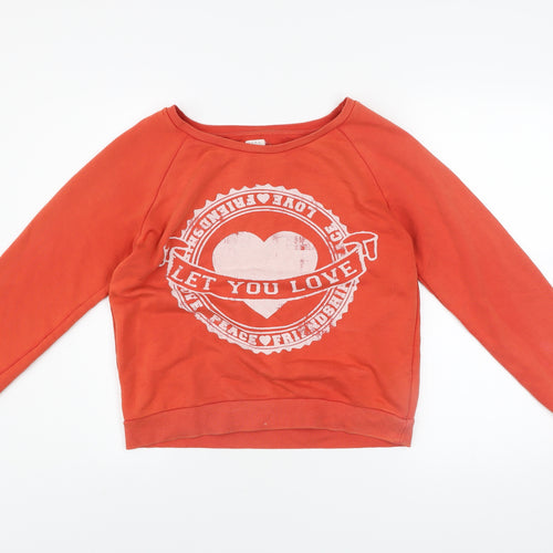 Zara Trafaluc Women’s Orange Graphic Print Pullover Sweatshirt M