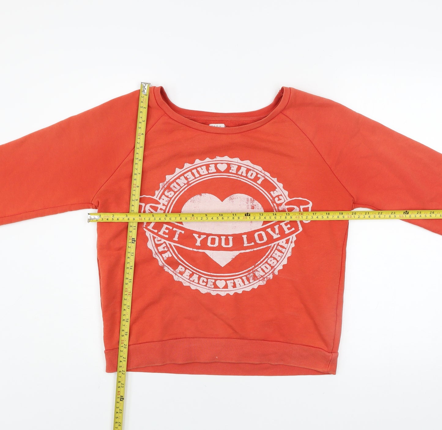 Zara Trafaluc Women’s Orange Graphic Print Pullover Sweatshirt M