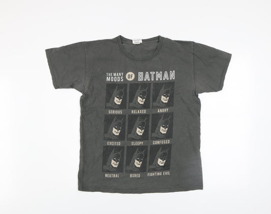 Batman Men's Grey Cotton Graphic T-Shirt M Short Sleeve Crew Neck