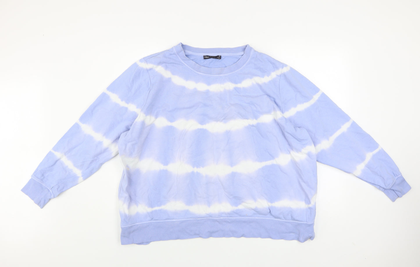Marks and Spencer Women Blue Tie-Dye Cotton Pullover Sweatshirt Size 22