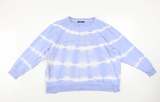 Front view of Marks & Spencer Women Blue Tie-Dye Cotton Pullover Sweatshirt, size 22