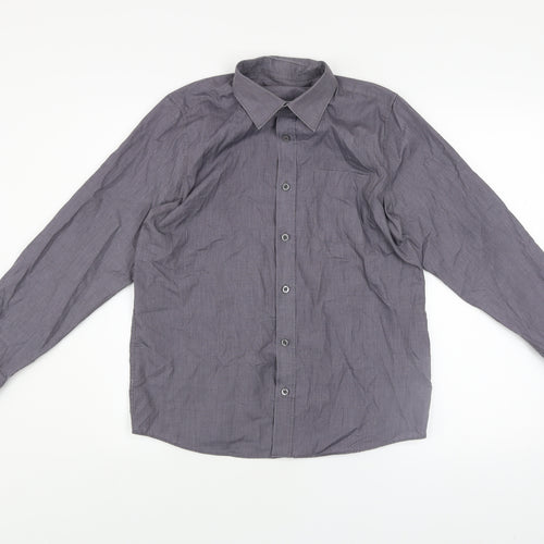 Dunnes Stores Boys Grey Long Sleeve Button-Up Shirt 13-14 Years Regular Fit