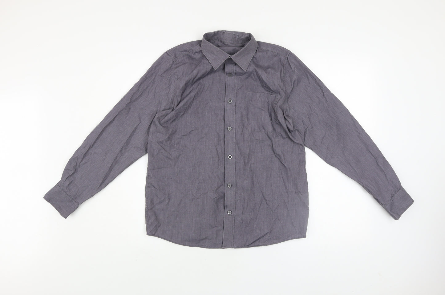 Dunnes Stores Boys Grey Long Sleeve Button-Up Shirt 13-14 Years Regular Fit