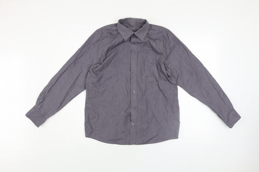 Dunnes Stores Boys Grey Long Sleeve Button-Up Shirt 13-14 Years Regular Fit