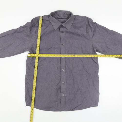 Dunnes Stores Boys Grey Long Sleeve Button-Up Shirt 13-14 Years Regular Fit
