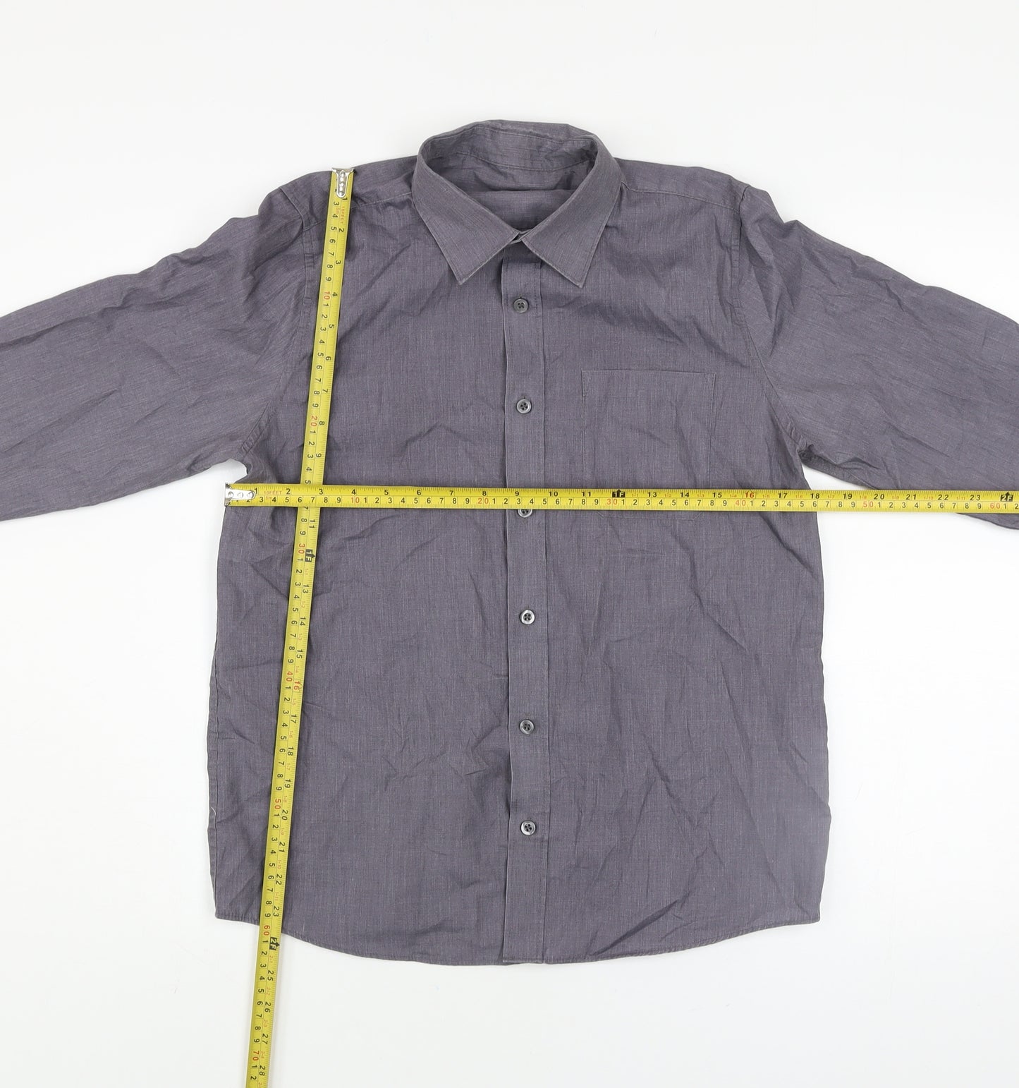 Dunnes Stores Boys Grey Long Sleeve Button-Up Shirt 13-14 Years Regular Fit