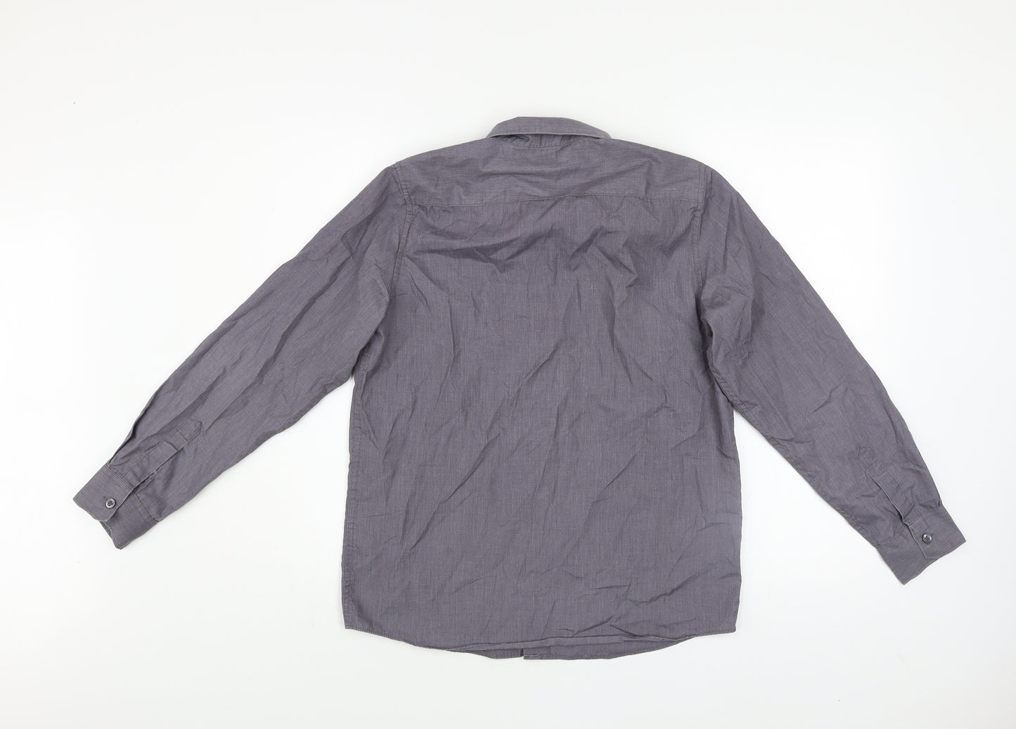 Dunnes Stores Boys Grey Long Sleeve Button-Up Shirt 13-14 Years Regular Fit
