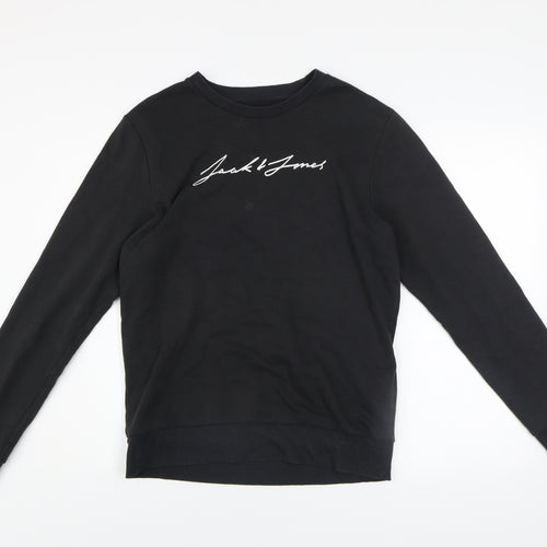 Jack & Jones Mens Black Logo Pullover Sweatshirt Size S