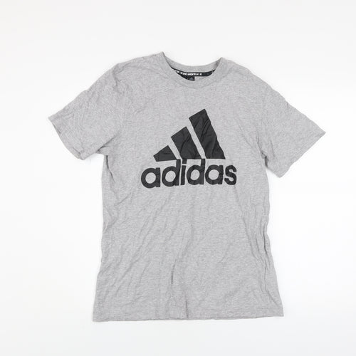 Adidas Men's Grey Logo Graphic Print Cotton T-Shirt Size M