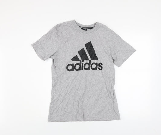 Adidas Men's Grey Logo Graphic Print Cotton T-Shirt Size M