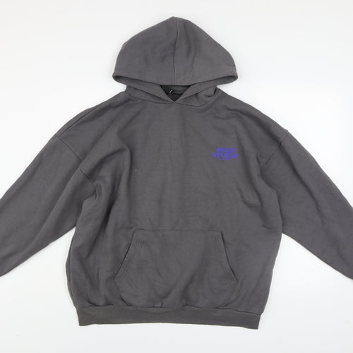boohoo Men’s Grey Pullover Hoodie M Fleece Logo Graphic Sweatshirt