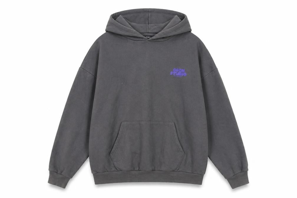 Front view of boohoo Men’s Grey Pullover Hoodie M Fleece Logo Graphic Sweatshirt