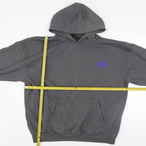 boohoo Men’s Grey Pullover Hoodie M Fleece Logo Graphic Sweatshirt