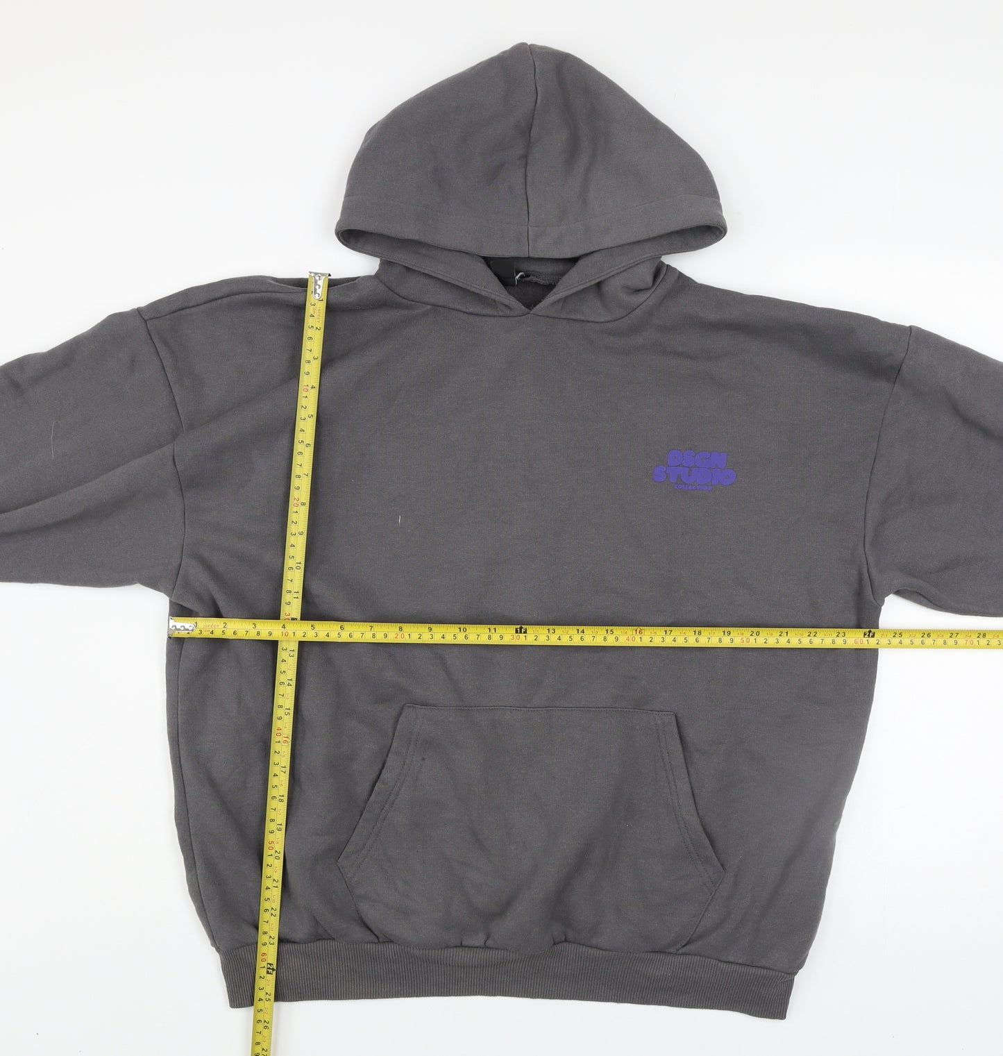 boohoo Men’s Grey Pullover Hoodie M Fleece Logo Graphic Sweatshirt