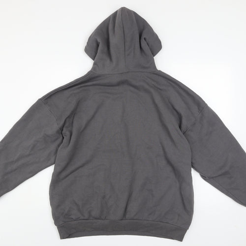 boohoo Men’s Grey Pullover Hoodie M Fleece Logo Graphic Sweatshirt