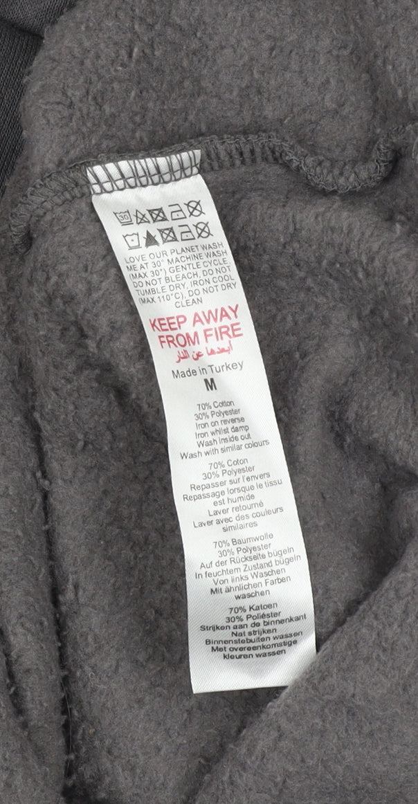 boohoo Men’s Grey Pullover Hoodie M Fleece Logo Graphic Sweatshirt