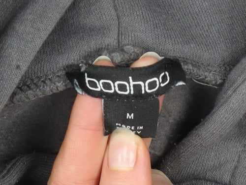 boohoo Men’s Grey Pullover Hoodie M Fleece Logo Graphic Sweatshirt