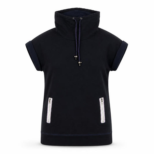 Front view of Strawberry Bay Women Black, size 12, T-Shirt Dress High Neck Zip Pockets