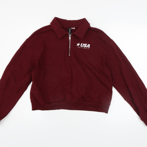 H&M Divided Women's Burgundy Half Zip USA Originals Sweatshirt Size S