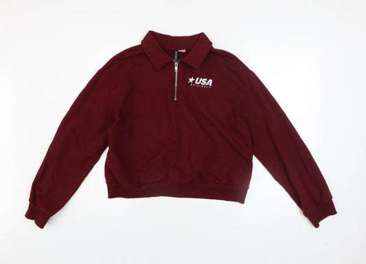 H&M Divided Women's Burgundy Half Zip USA Originals Sweatshirt Size S