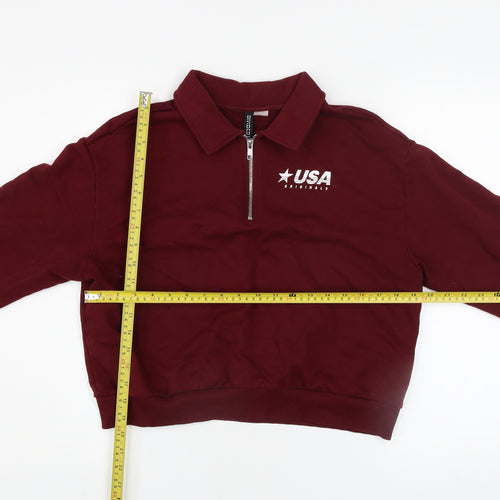 H&M Divided Women's Burgundy Half Zip USA Originals Sweatshirt Size S