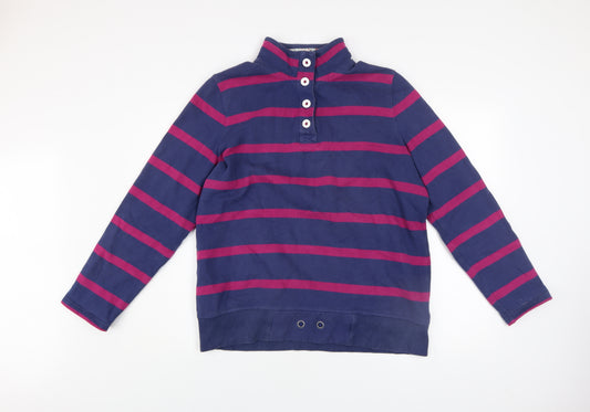 Marks and Spencer Per Una Women's Navy Pink Striped Henley Sweatshirt L