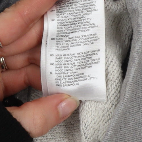 Adidas Women Grey Hooded Pullover Sweatshirt Size 6 Logo Print Cotton