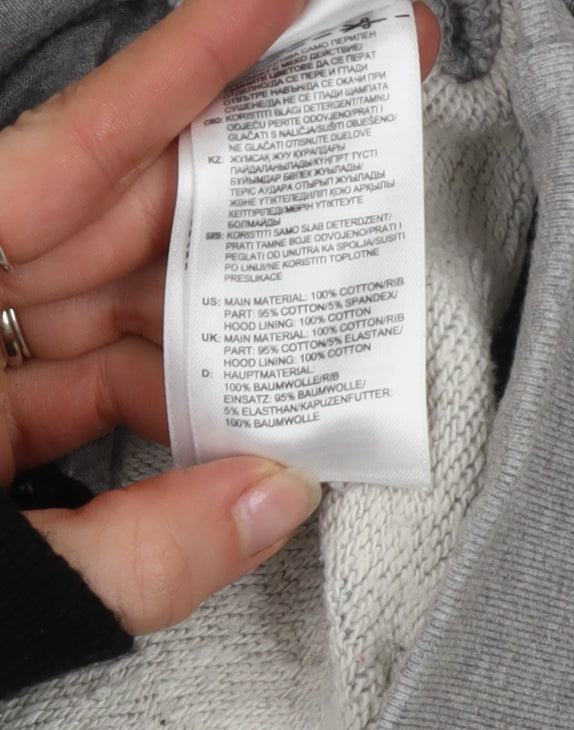 Adidas Women Grey Hooded Pullover Sweatshirt Size 6 Logo Print Cotton