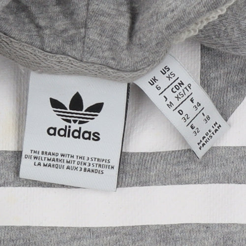 Adidas Women Grey Hooded Pullover Sweatshirt Size 6 Logo Print Cotton