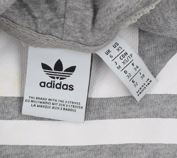 Adidas Women Grey Hooded Pullover Sweatshirt Size 6 Logo Print Cotton