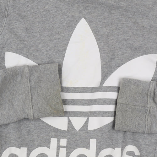 Adidas Women Grey Hooded Pullover Sweatshirt Size 6 Logo Print Cotton