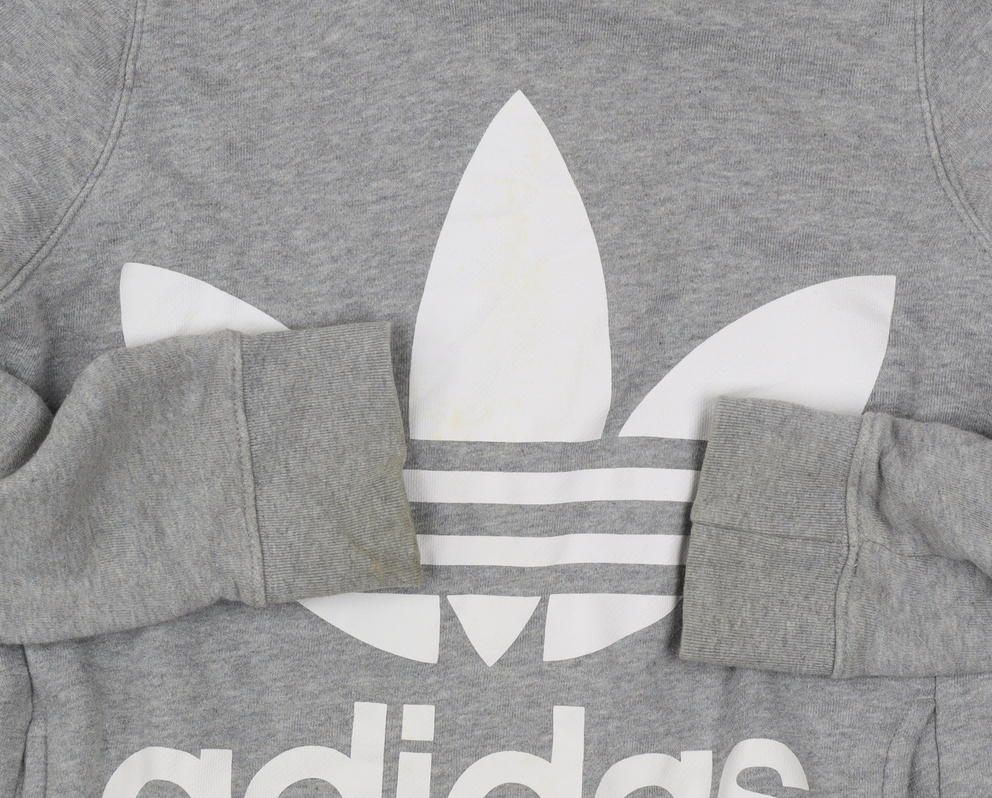 Adidas Women Grey Hooded Pullover Sweatshirt Size 6 Logo Print Cotton