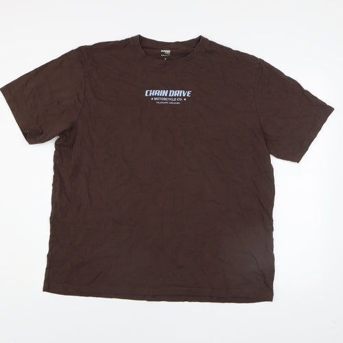Dunnes Stores Men's Brown XL Chain Drive Motorcycle Graphic T-Shirt