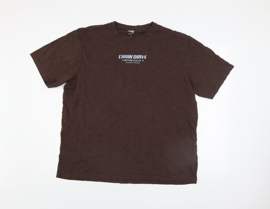 Dunnes Stores Men's Brown XL Chain Drive Motorcycle Graphic T-Shirt