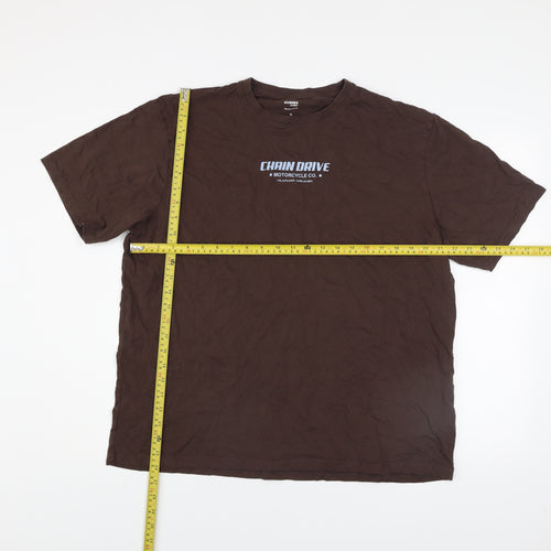 Dunnes Stores Men's Brown XL Chain Drive Motorcycle Graphic T-Shirt