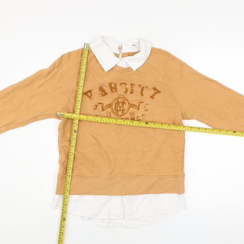 Next Women Beige Varsity Pullover Sweatshirt S 100% Cotton Collared