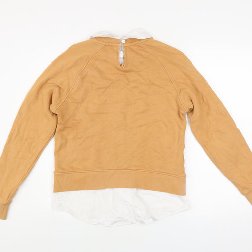 Next Women Beige Varsity Pullover Sweatshirt S 100% Cotton Collared