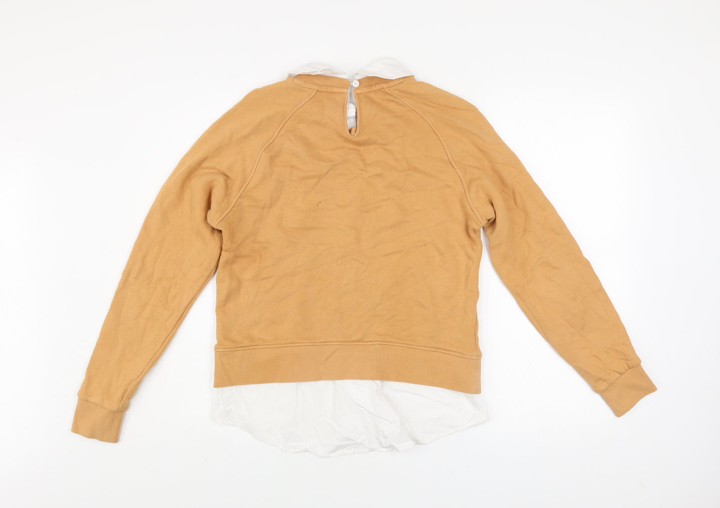 Next Women Beige Varsity Pullover Sweatshirt S 100% Cotton Collared