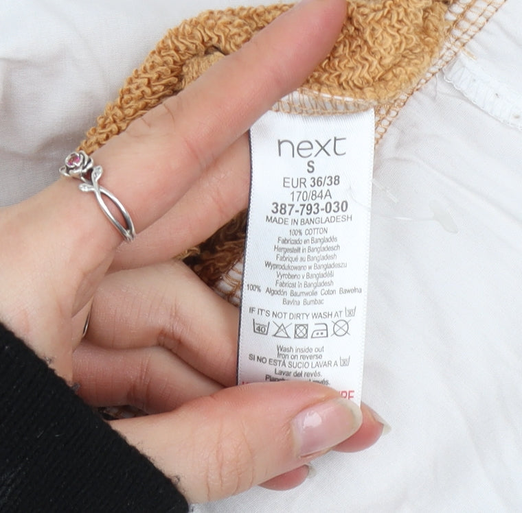 Next Women Beige Varsity Pullover Sweatshirt S 100% Cotton Collared