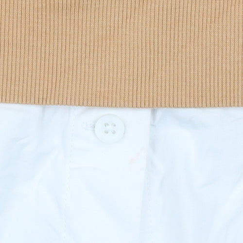 Next Women Beige Varsity Pullover Sweatshirt S 100% Cotton Collared