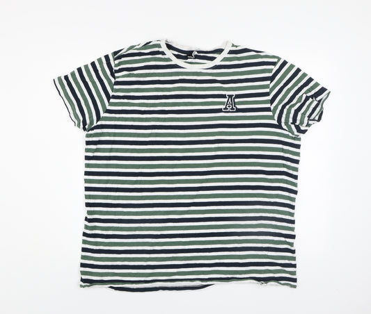 Alpha One Mens Multicoloured Striped Crew Neck Cotton T-Shirt XXL