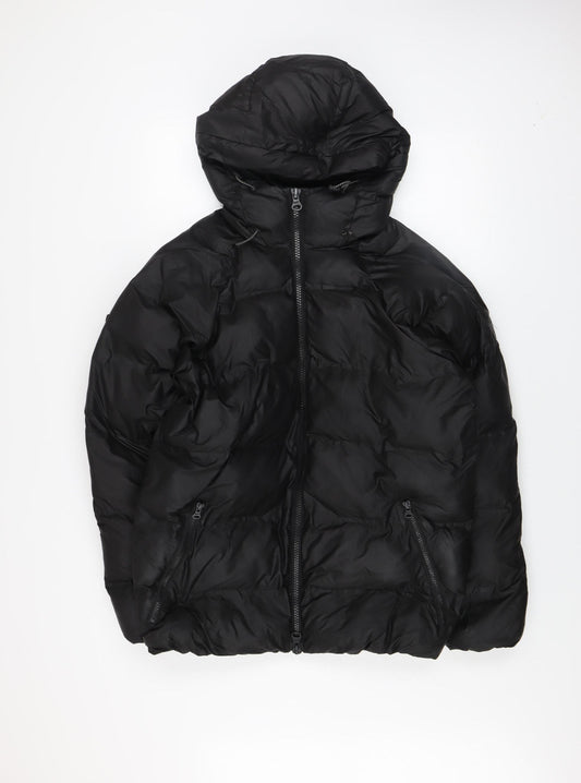Pull & Bear Men’s Black XS Hooded Puffer Jacket Polyester Winter Coat
