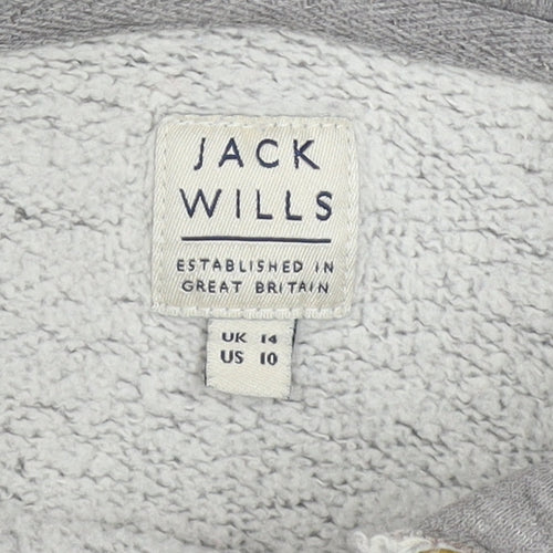 Jack Wills Women's Grey Pullover Hoodie UK 14 Fleece Lined Casual Sweatshirt