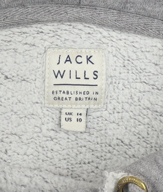 Jack Wills Women's Grey Pullover Hoodie UK 14 Fleece Lined Casual Sweatshirt