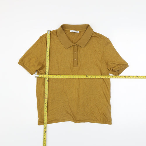 Zara Men’s Brown Cotton Blend Short Sleeve Polo Shirt L