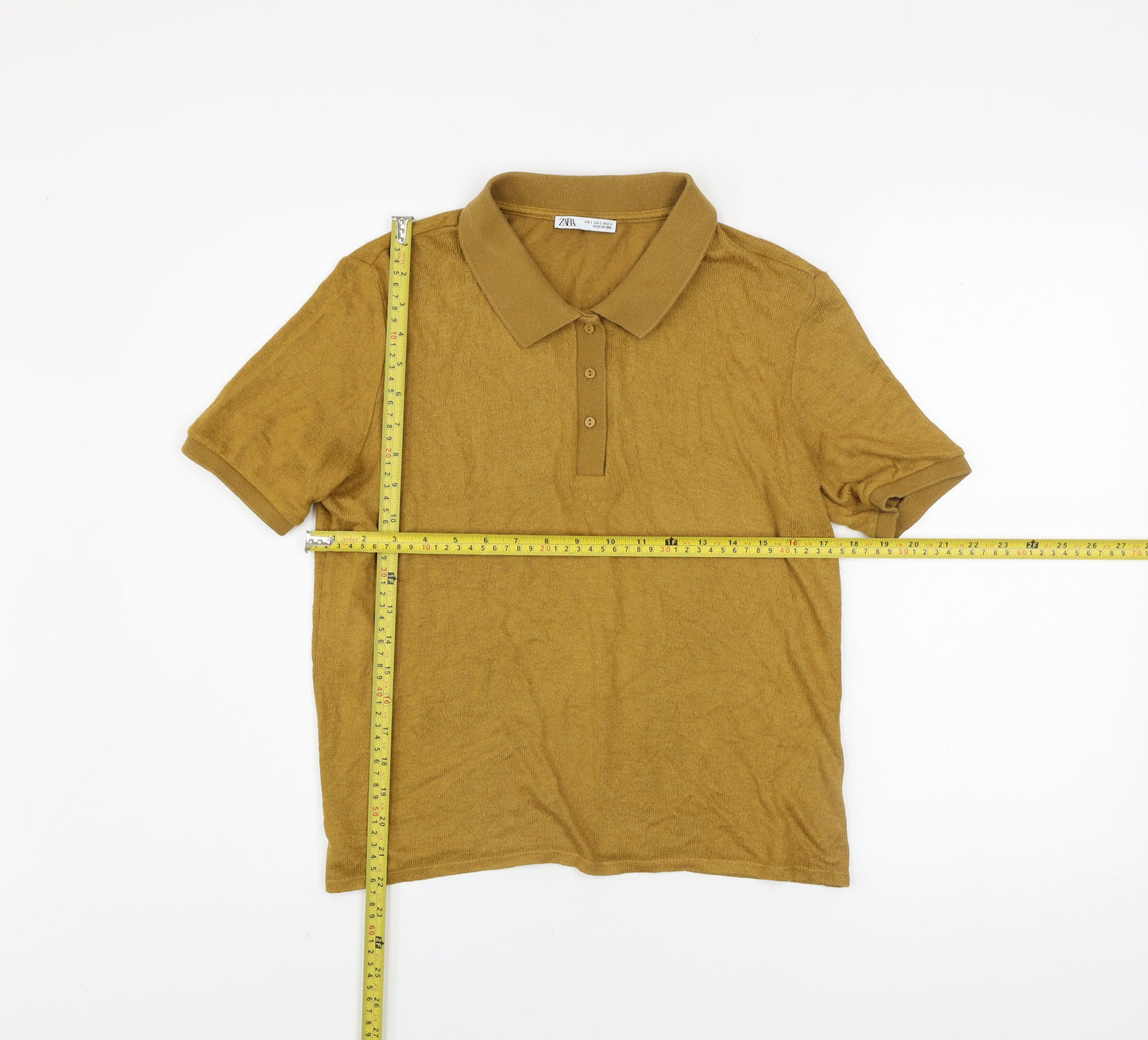 Zara Men’s Brown Cotton Blend Short Sleeve Polo Shirt L