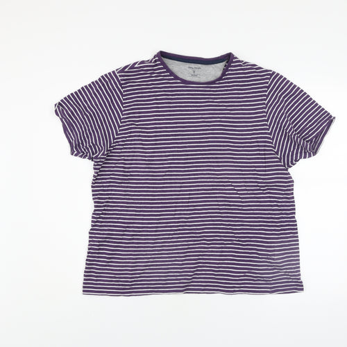 James Pringle Men's Purple Striped Cotton Crew Neck T-Shirt Medium
